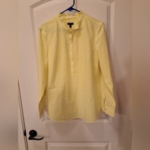 Talbots 3/4 Buttondown Shirt Checkerd Yellow & White Size L EUC